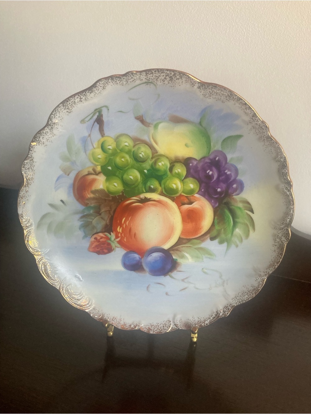 Ucagco Vintage Hand-Painted Fruit Decorative 8” Plate Gold Trim Artist Signed